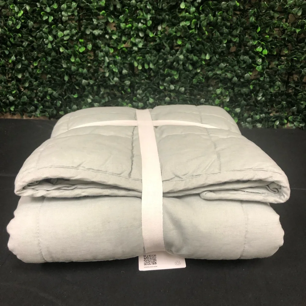 Quince European Linen Box Quilted Sham Mist Size King - Picture 7 of 11